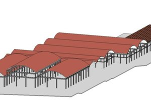 Modello bim da rilievo con drone per digital twin di edificio industriale (texture))