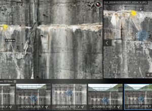 Ispezione visiva con drone su diga: analisi dettagli e fessure presenti