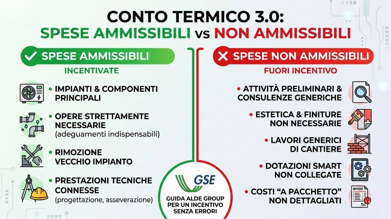 Spese ammissibili vs non ammissibili nel Conto Termico 3.0