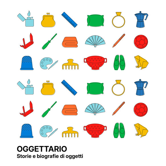 Copertina della mostra oggettario curata da errepiuesse r+s di Rosaria Copeta e Stefania Galante