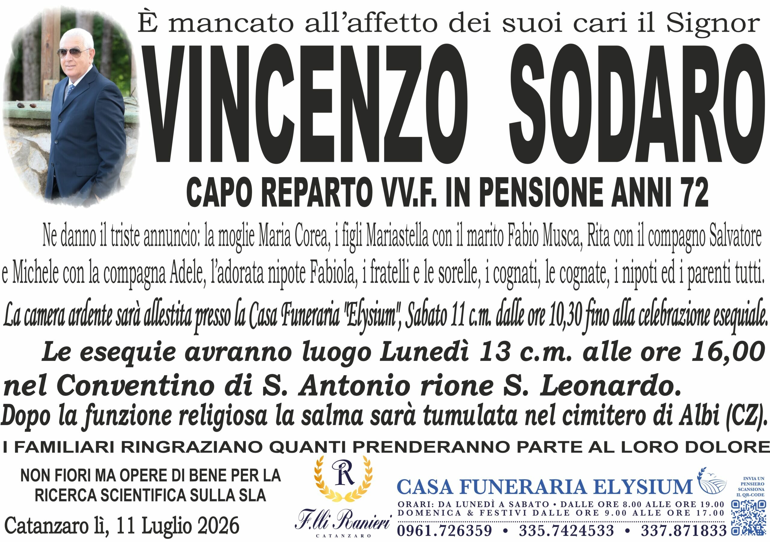 Vincenzo Sodaro non &egrave; pi&ugrave; con noi
