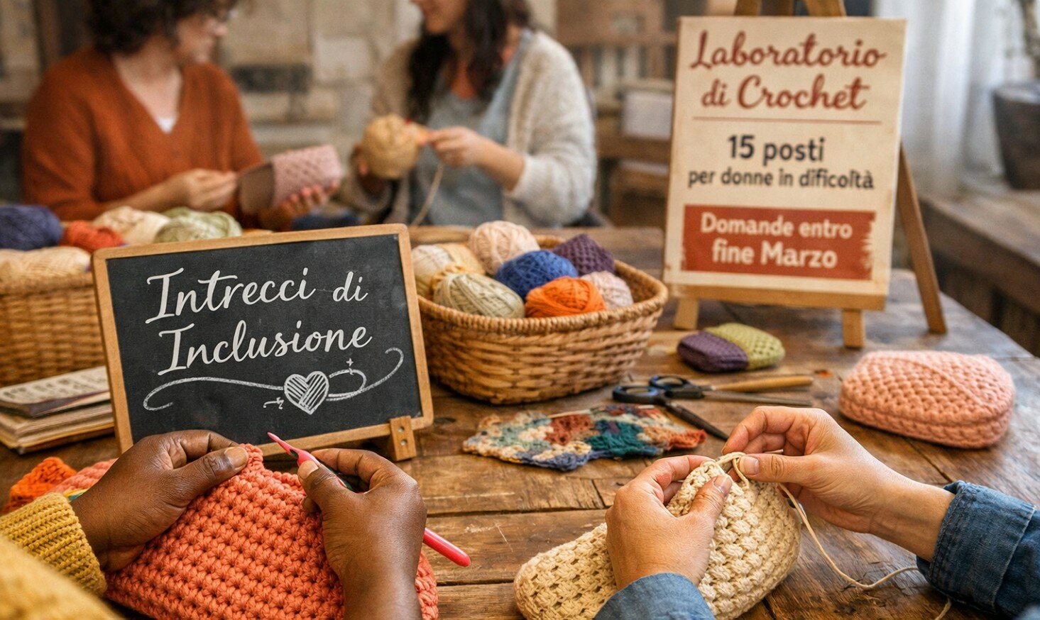 &ldquo;Intrecci di Inclusione&rdquo;, domande entro fine marzo per il laboratorio di crochet: 15 posti per donne in condizioni di fragilit&agrave;