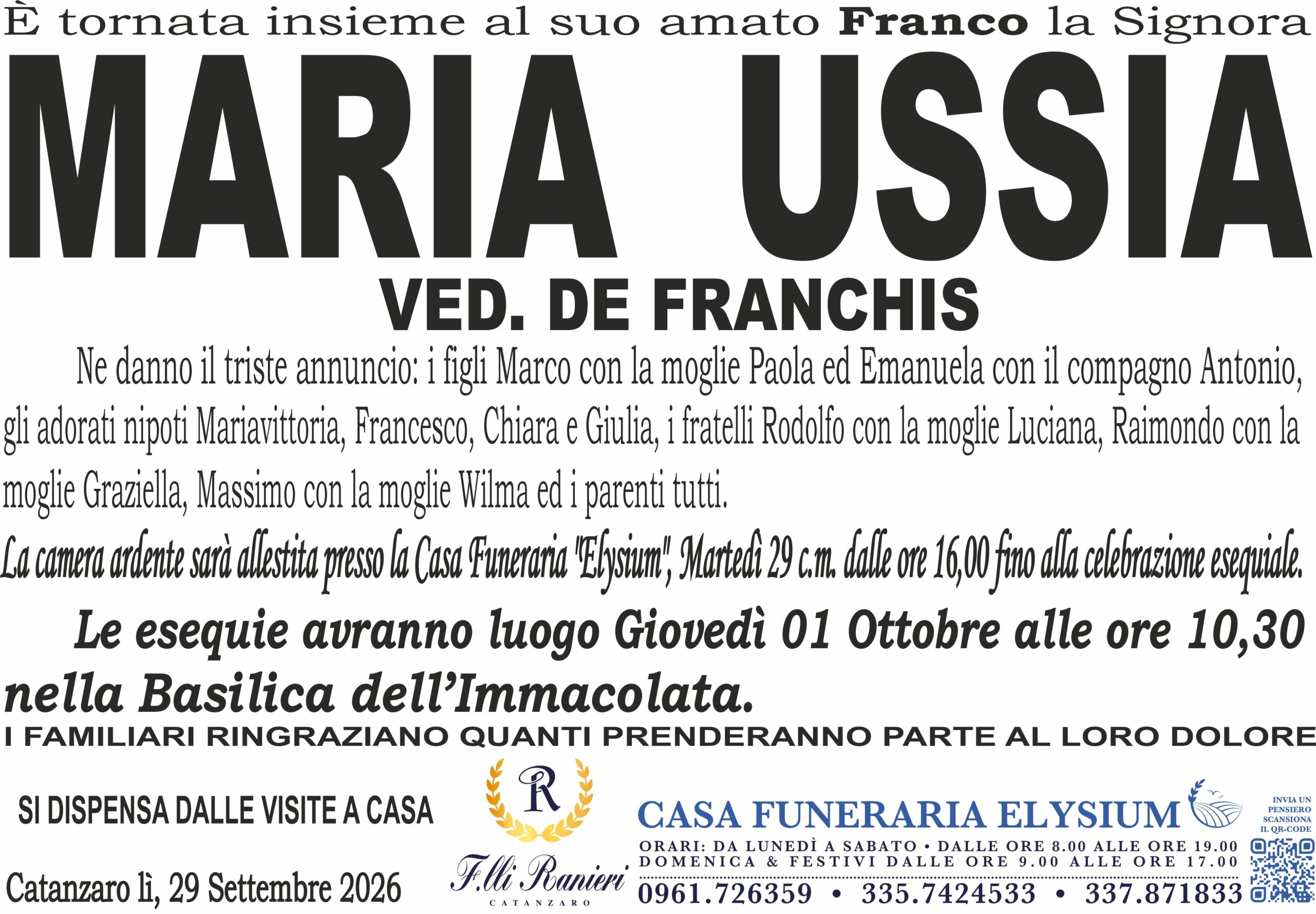 Maria Ussia ci ha lasciati