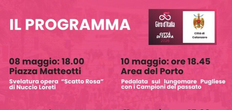 Catanzaro si prepara a vivere la grande festa del Giro d’Italia: si parte sabato 9 maggio con l'inaugurazione del villaggio nell'area del porto