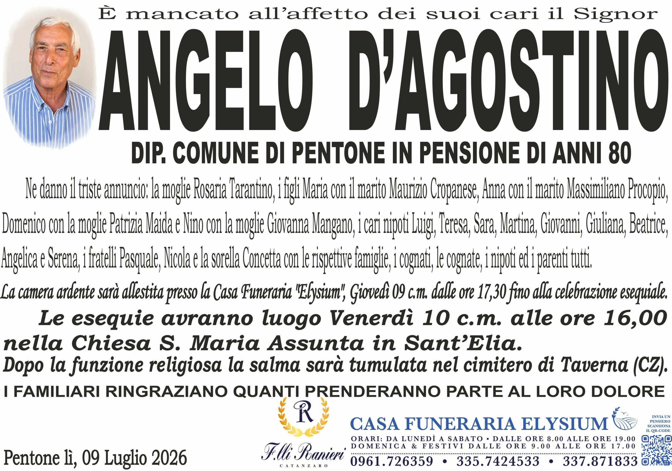 Angelo D'Agostino non &egrave; pi&ugrave; con noi