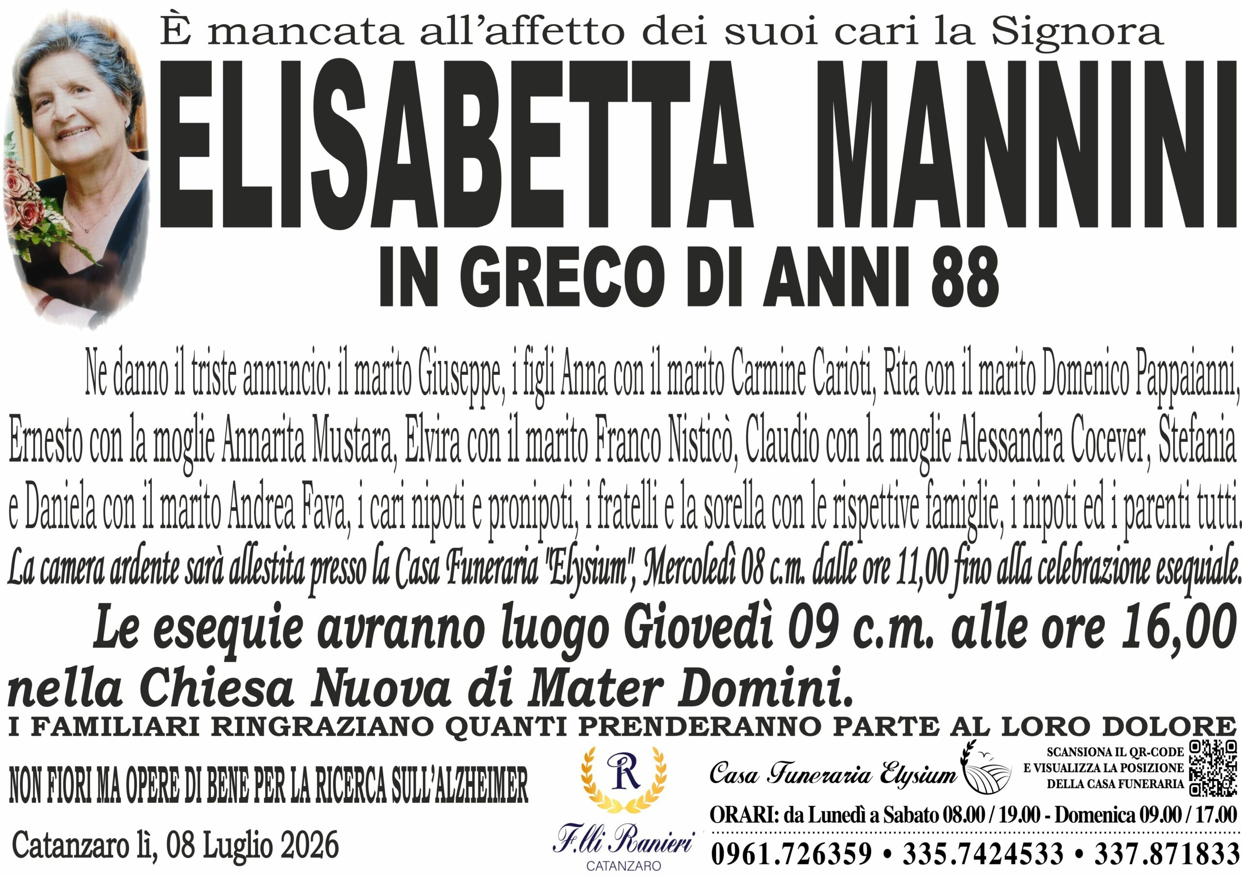 Elisabetta Mannini non &egrave; pi&ugrave; con noi