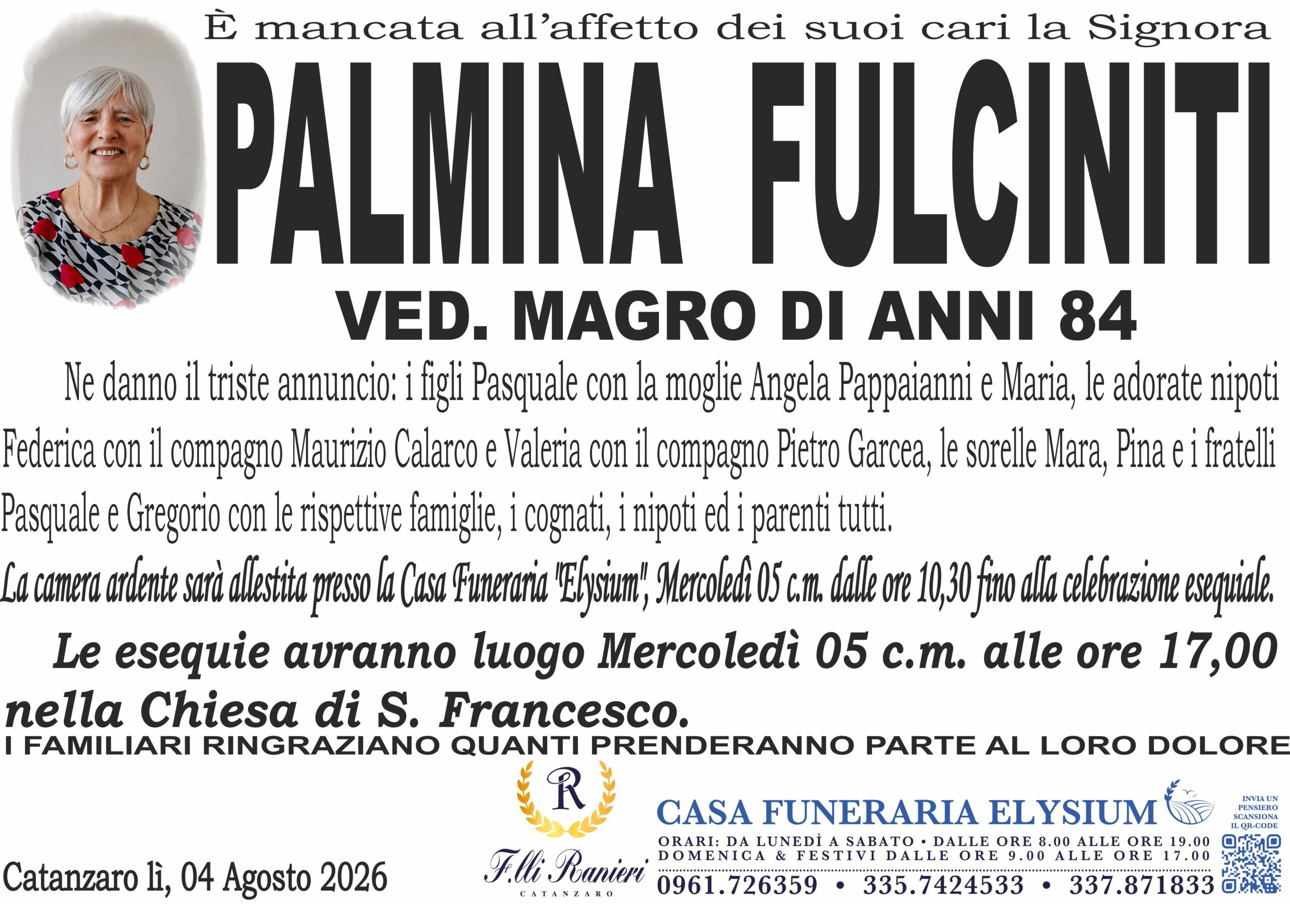 Palmina Fulciniti non &egrave; pi&ugrave; con noi
