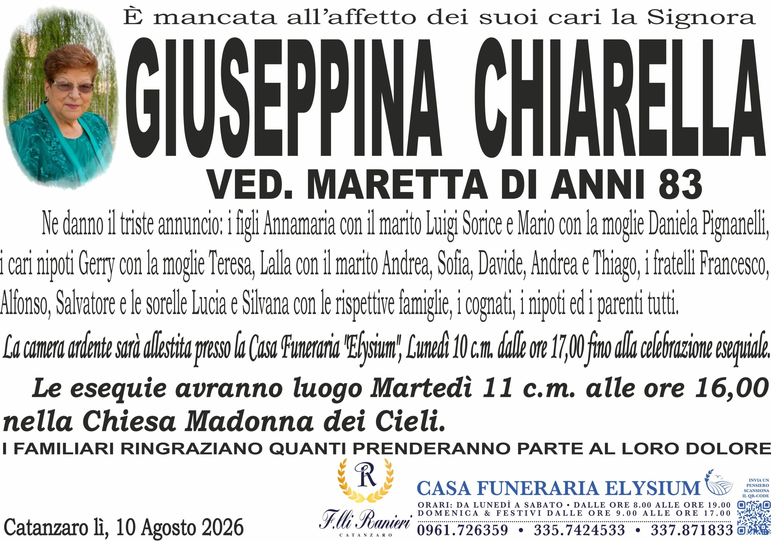 Giuseppina Chiarella non è più con noi