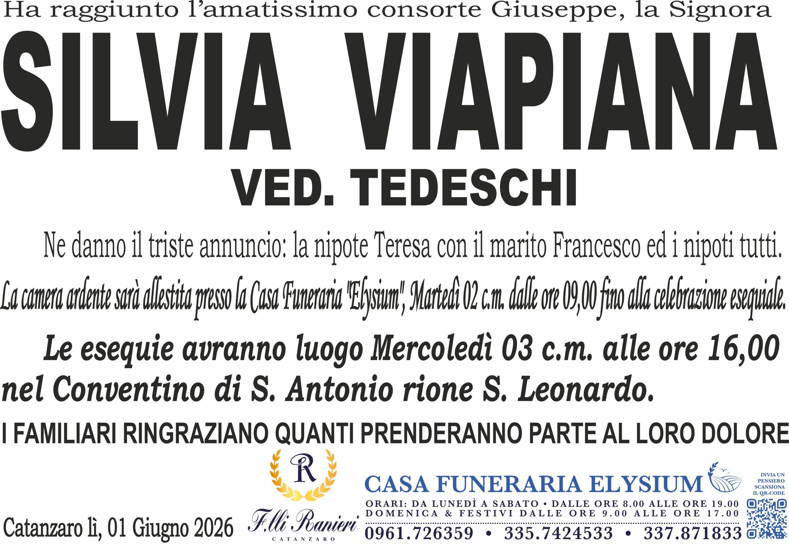 Silvia Viapiana &egrave; mancata all'affetto dei suoi cari