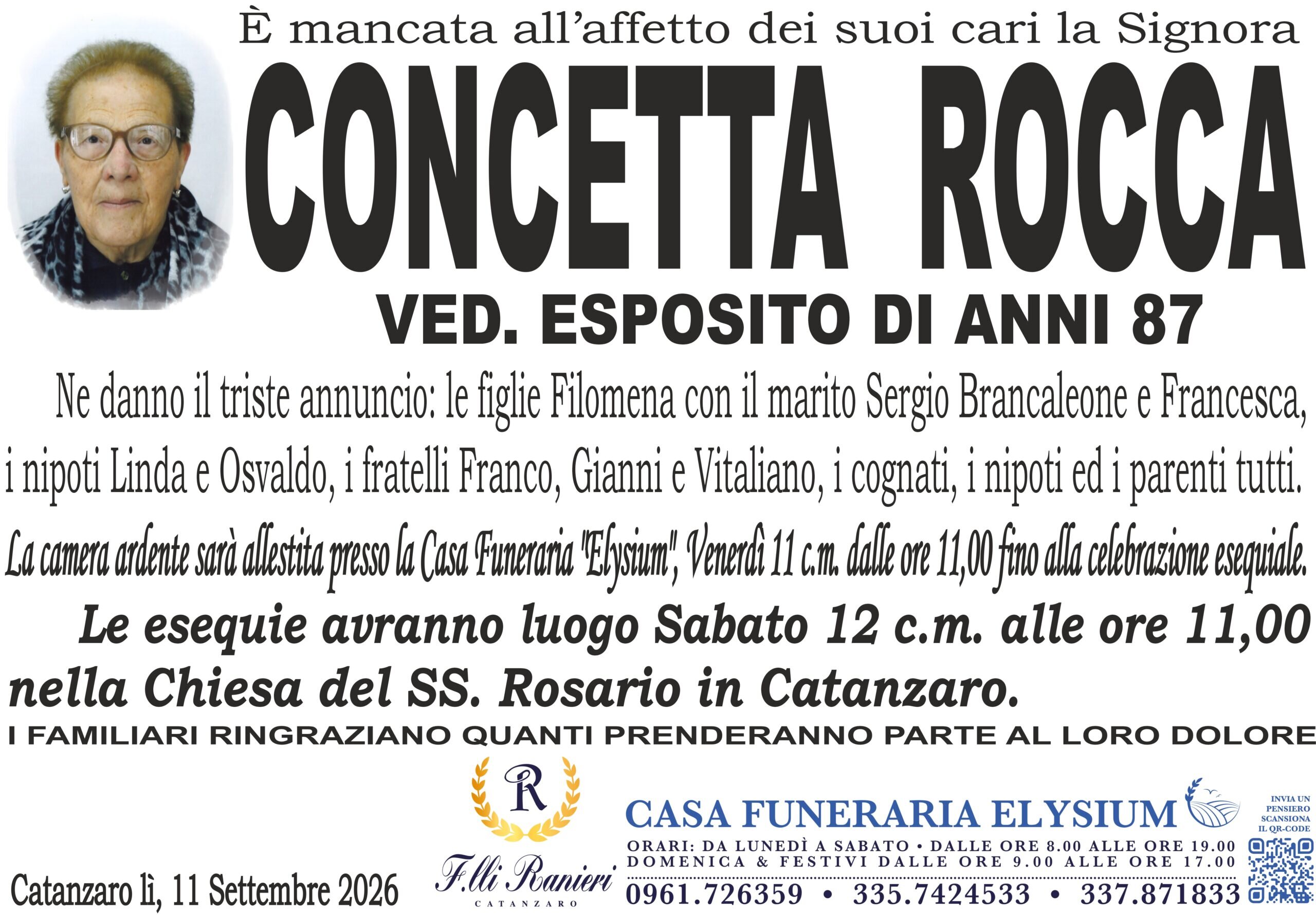 Concetta Rocca non &egrave; pi&ugrave; con noi