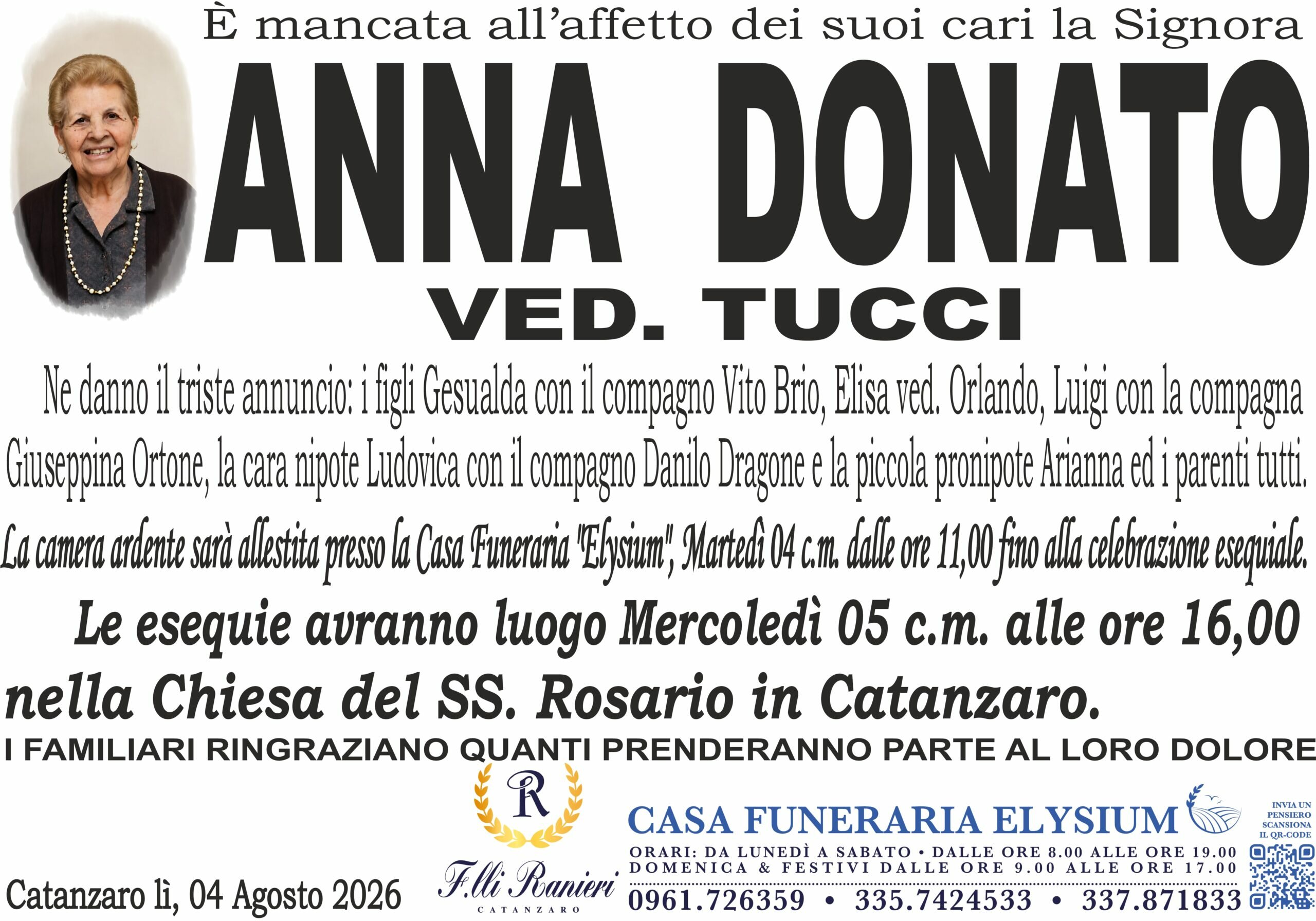 Anna Donato non &egrave; pi&ugrave; con noi