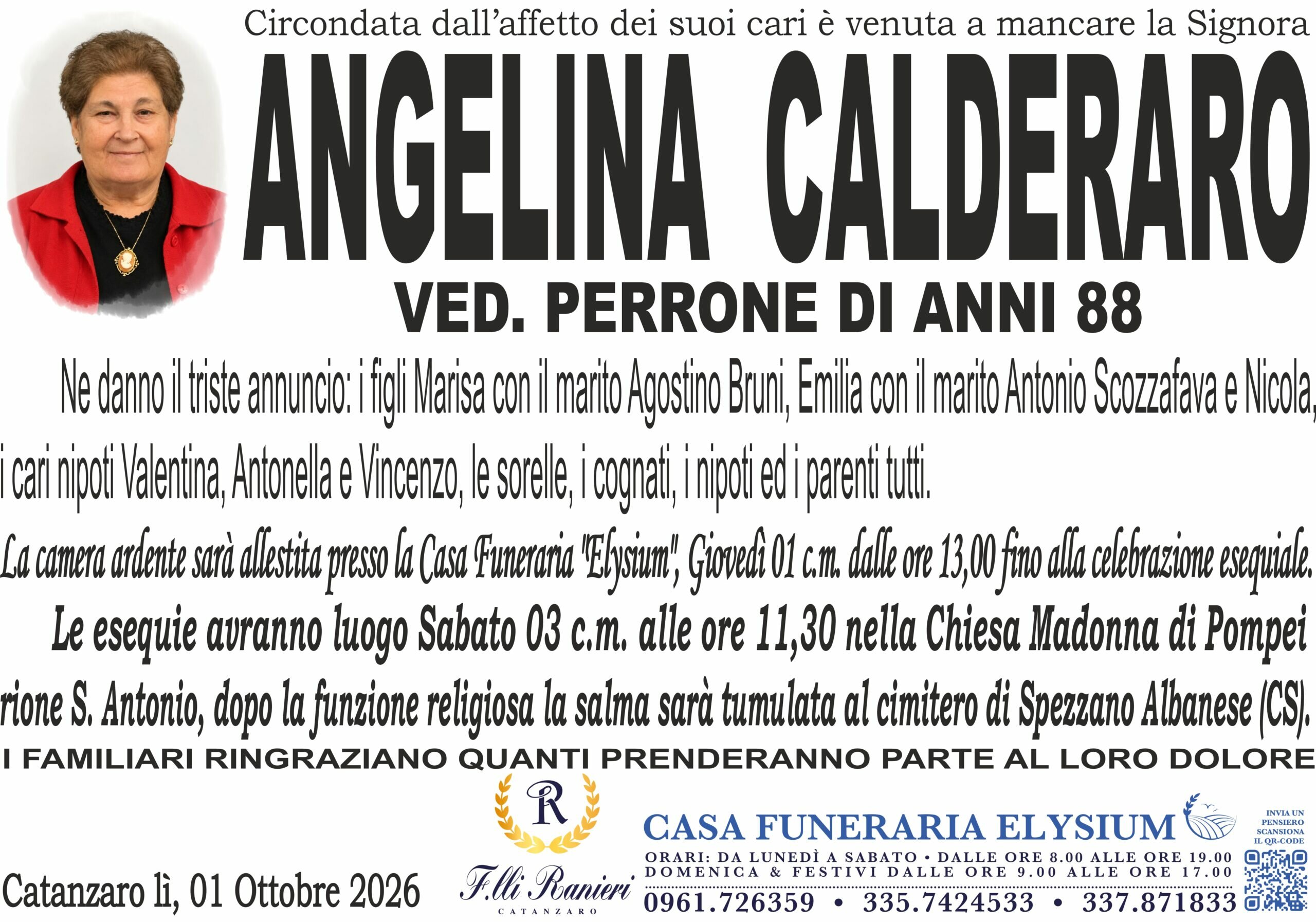 Angelina Calderaro non &egrave; pi&ugrave; con noi