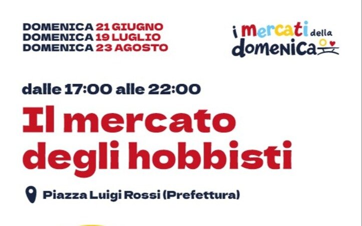 Mercatino degli hobbisti, domenica 21 giugno il secondo appuntamento in Piazza Prefettura