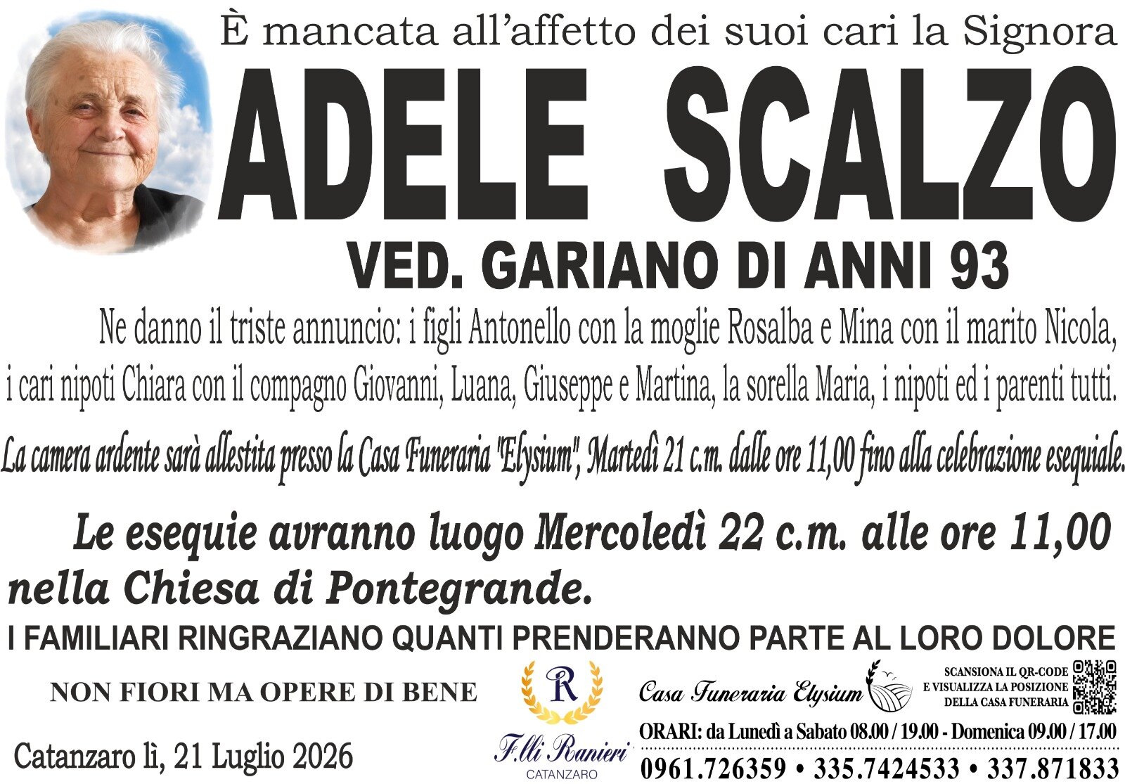 Adele Scalzo non &egrave; pi&ugrave; con noi