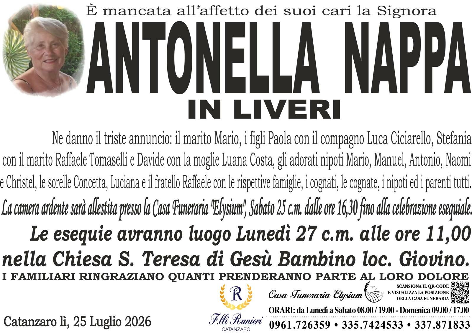 Antonella Nappa non &egrave; pi&ugrave; con noi