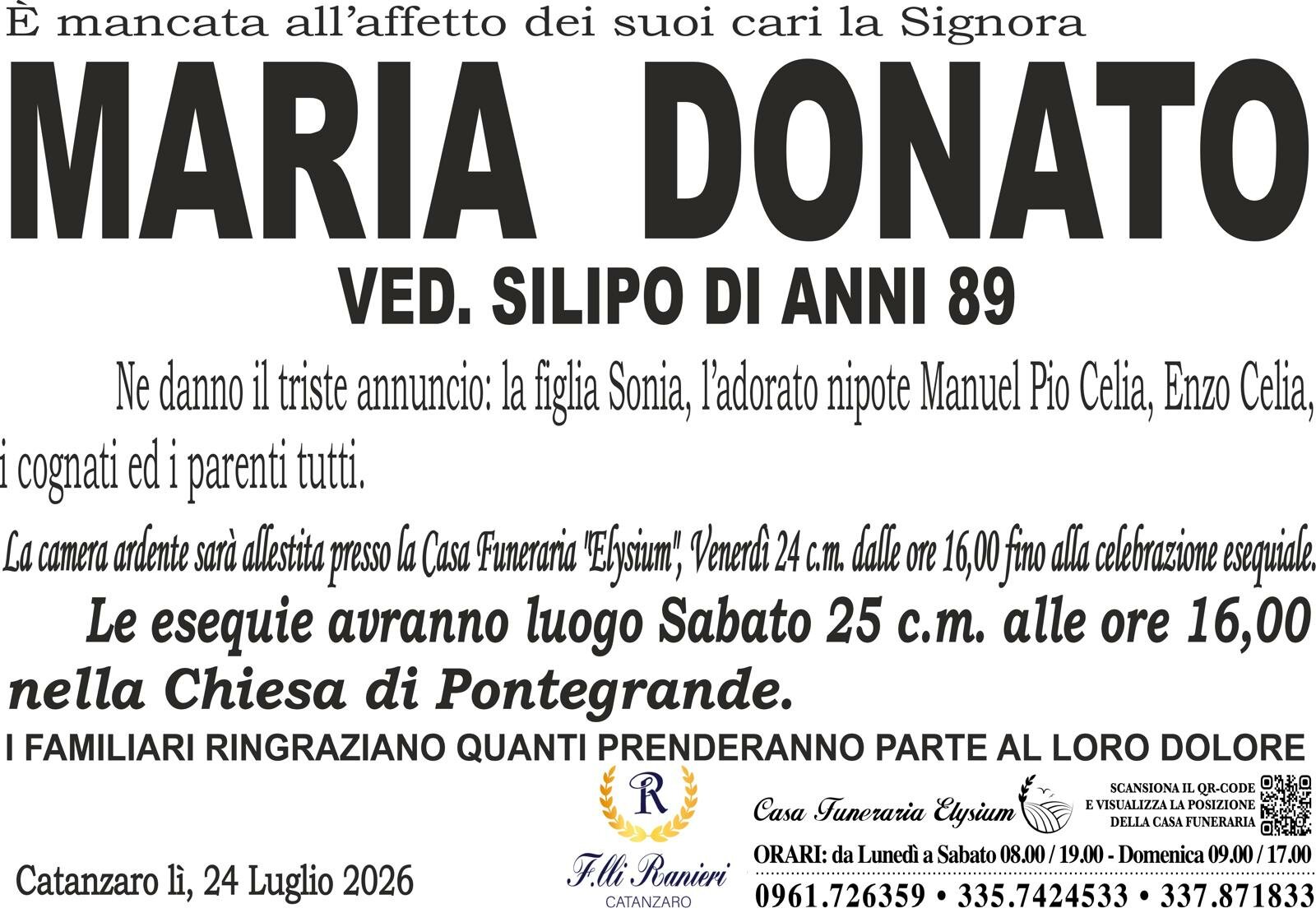 Maria Donato non &egrave; pi&ugrave; con noi