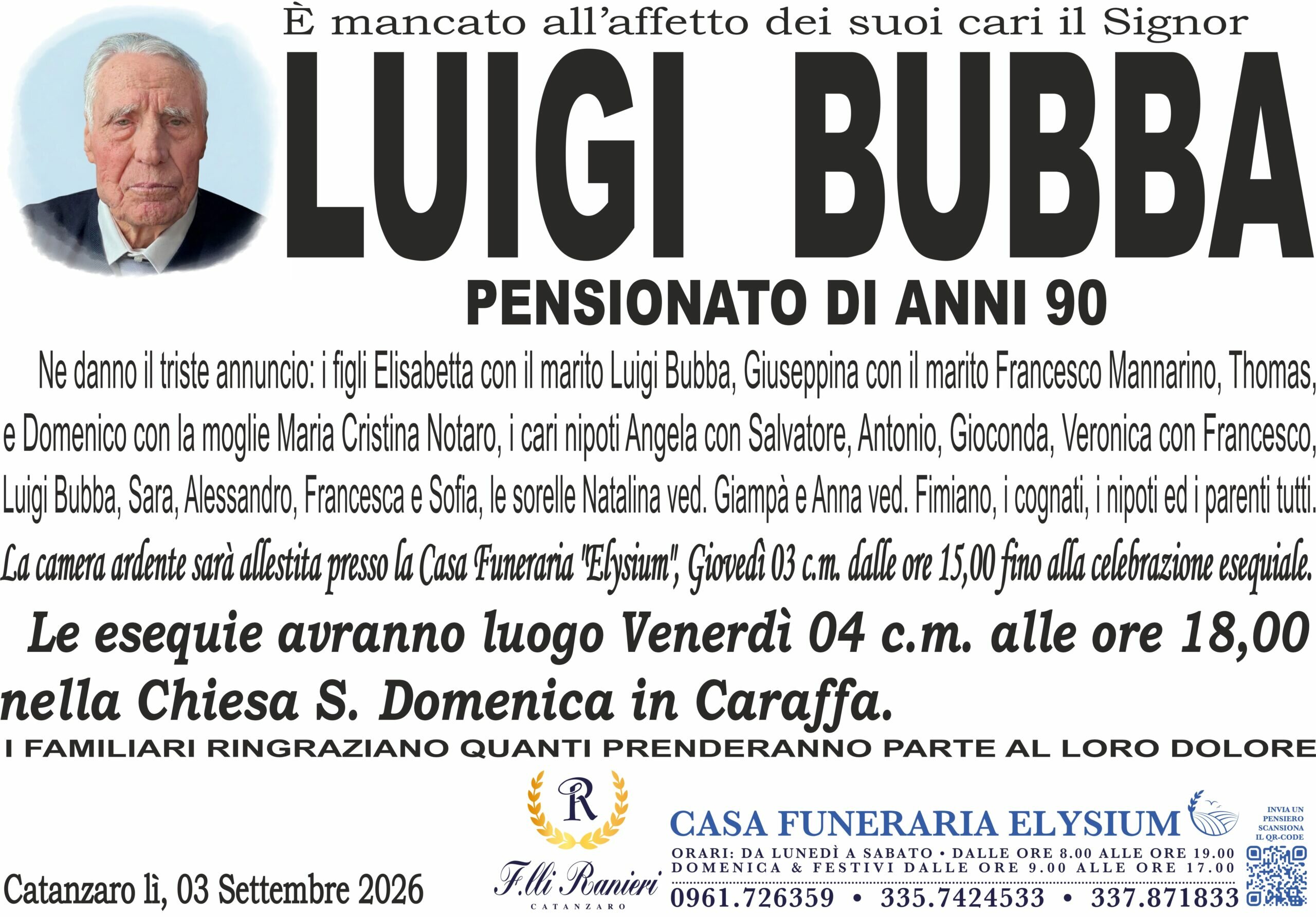 Luigi Bubba non &egrave; pi&ugrave; con noi