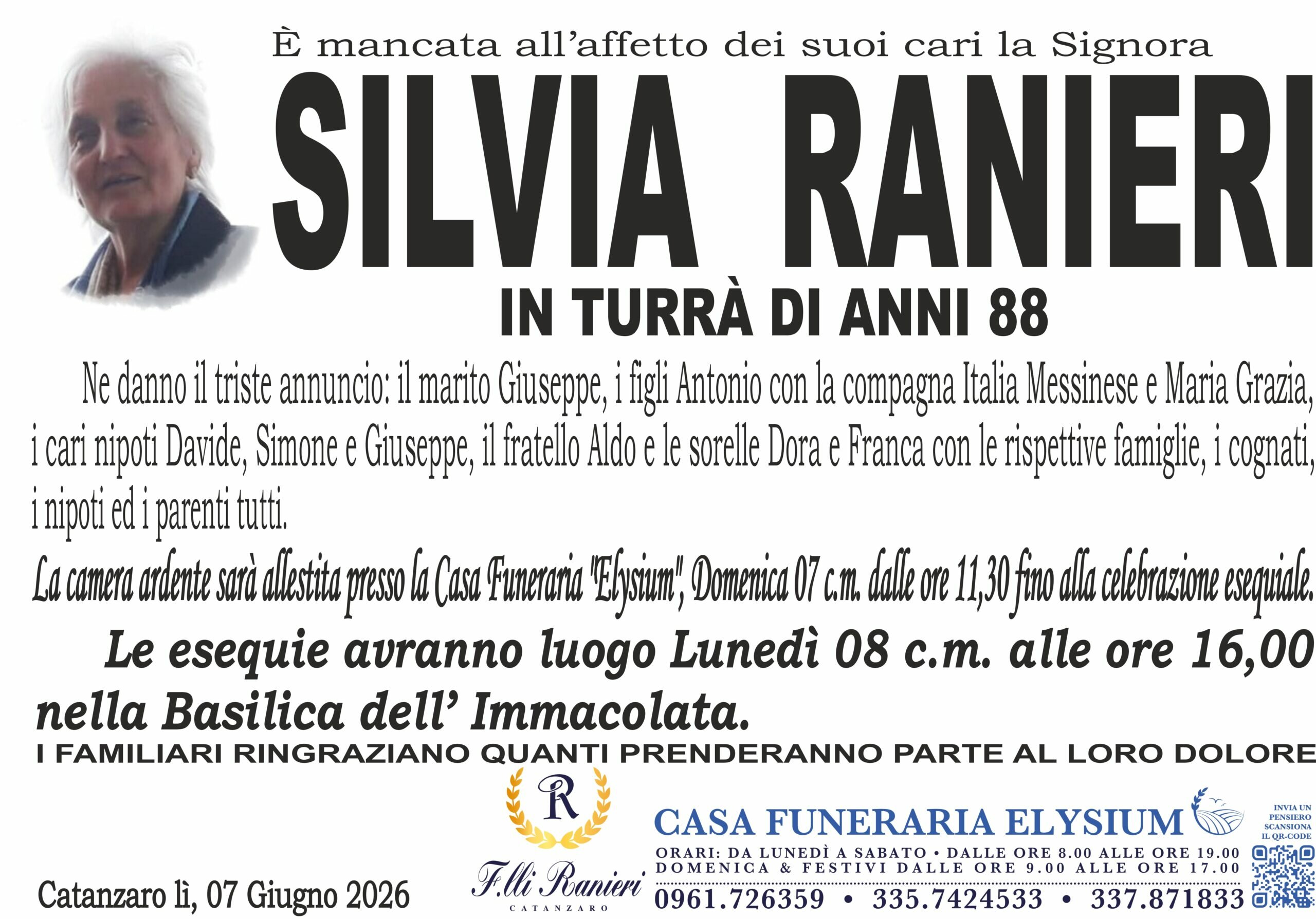 Silvia Ranieri è mancata all'affetto dei suoi cari Silvia Ranieri è mancata all'affetto dei suoi cari