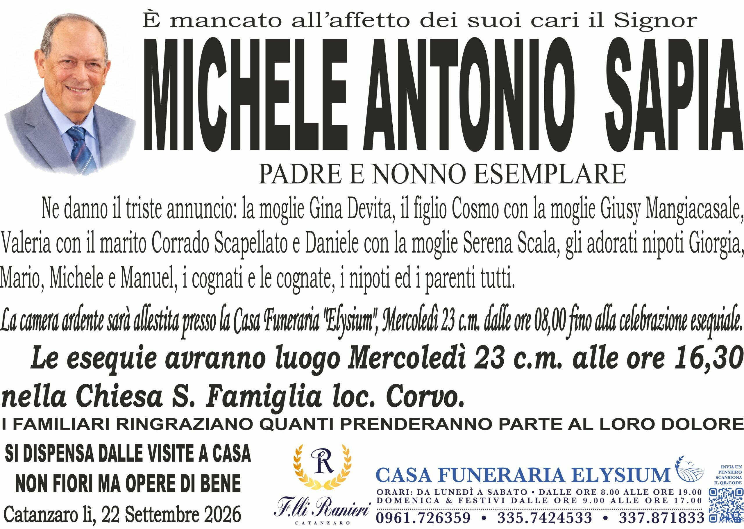 Michele Antonio Sapia non &egrave; pi&ugrave; con noi