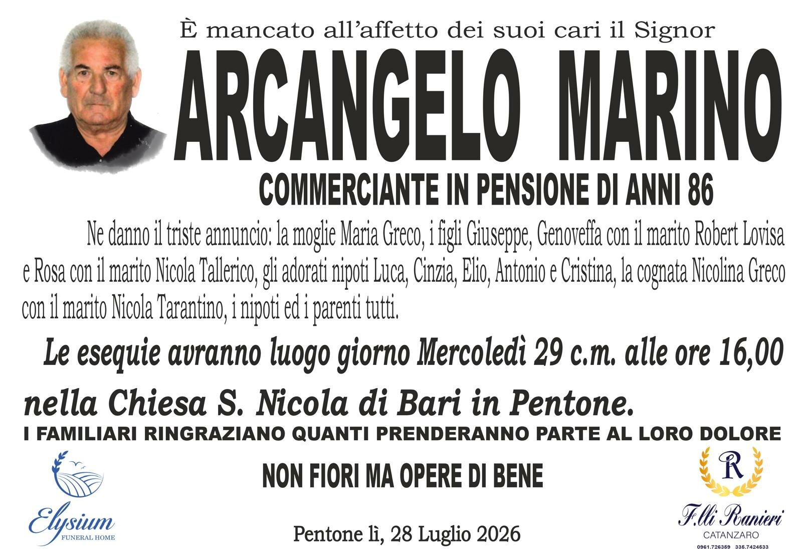 Arcangelo Marino non &egrave; pi&ugrave; con noi
