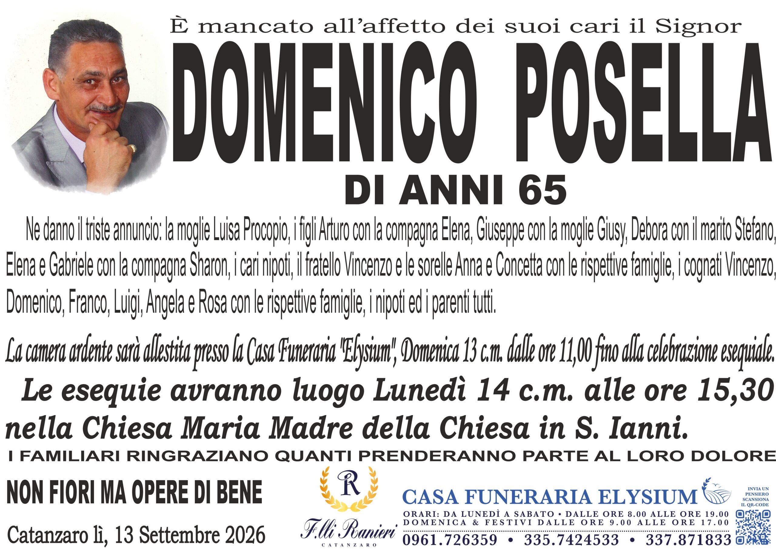 Domenico Posella non &egrave; pi&ugrave; con noi