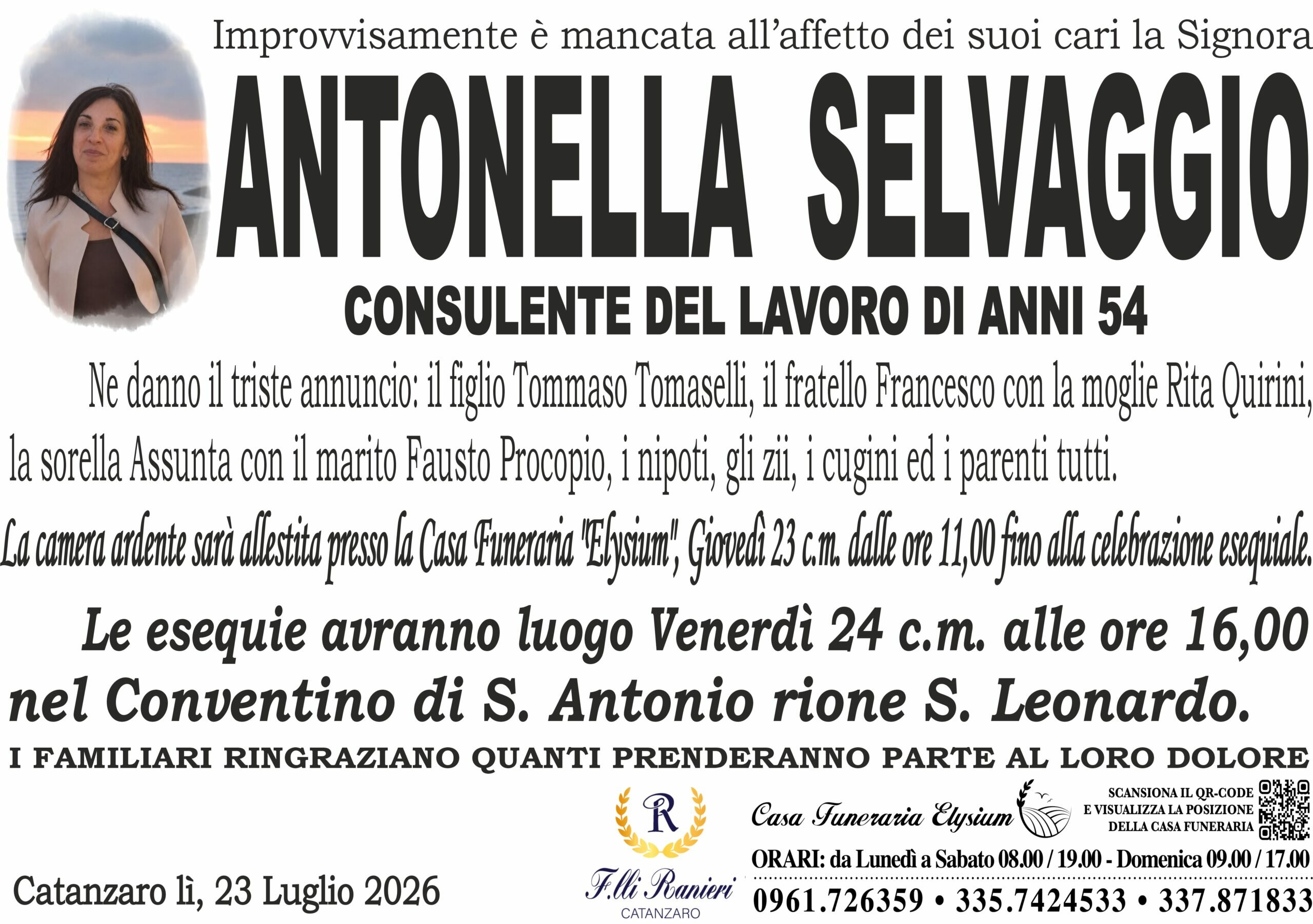 Antonella Selvaggio non &egrave; pi&ugrave; con noi
