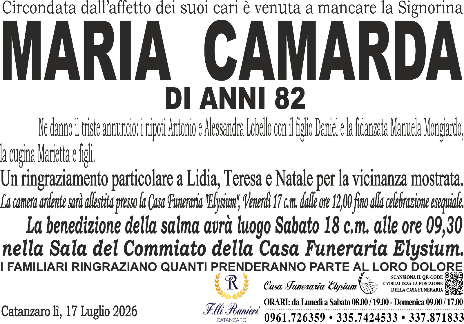 Maria Camarda non è più con noi