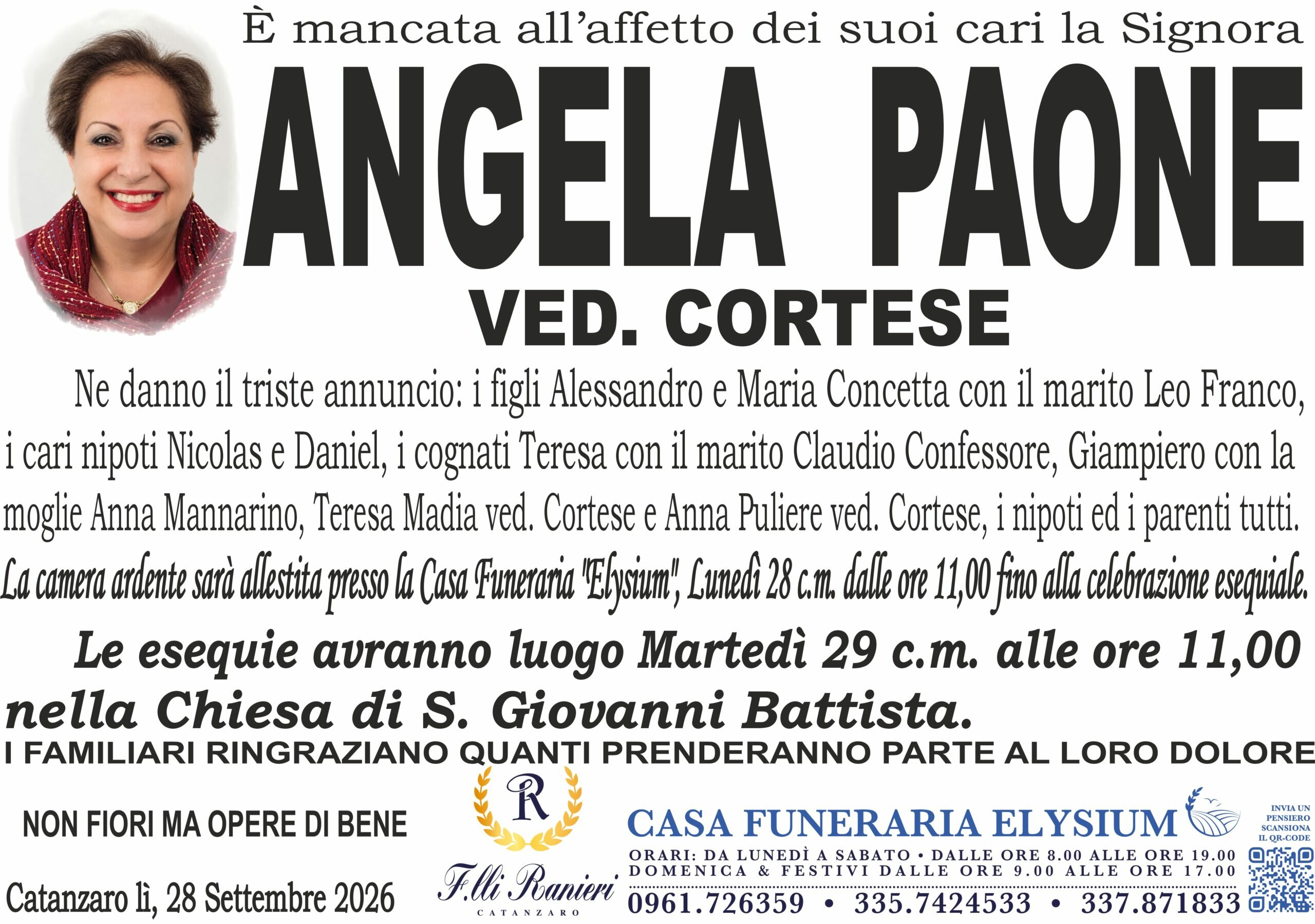 Angela Paone non &egrave; pi&ugrave; con noi
