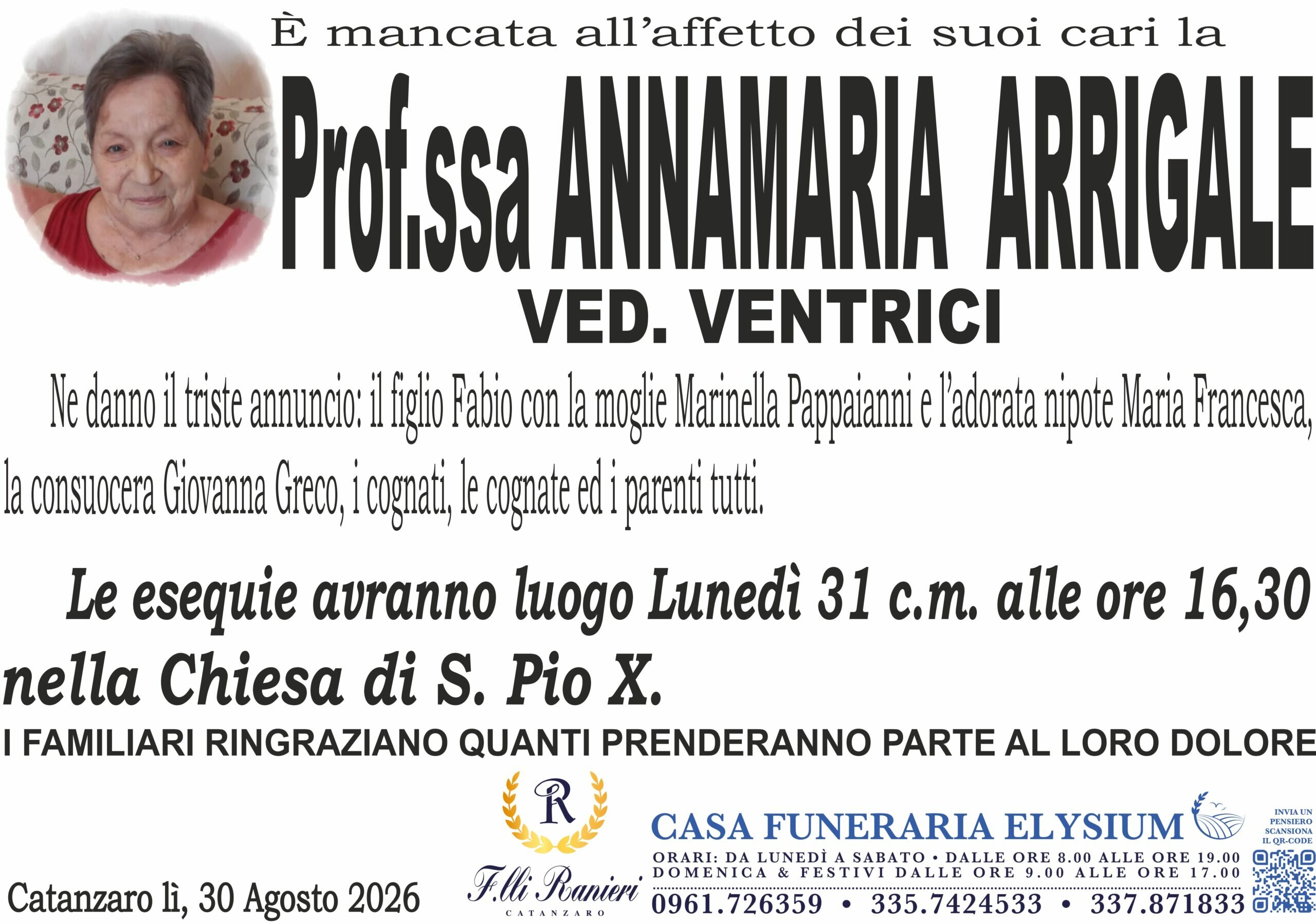 La Prof.ssa Annamaria Arrigale non &egrave; pi&ugrave; con noi