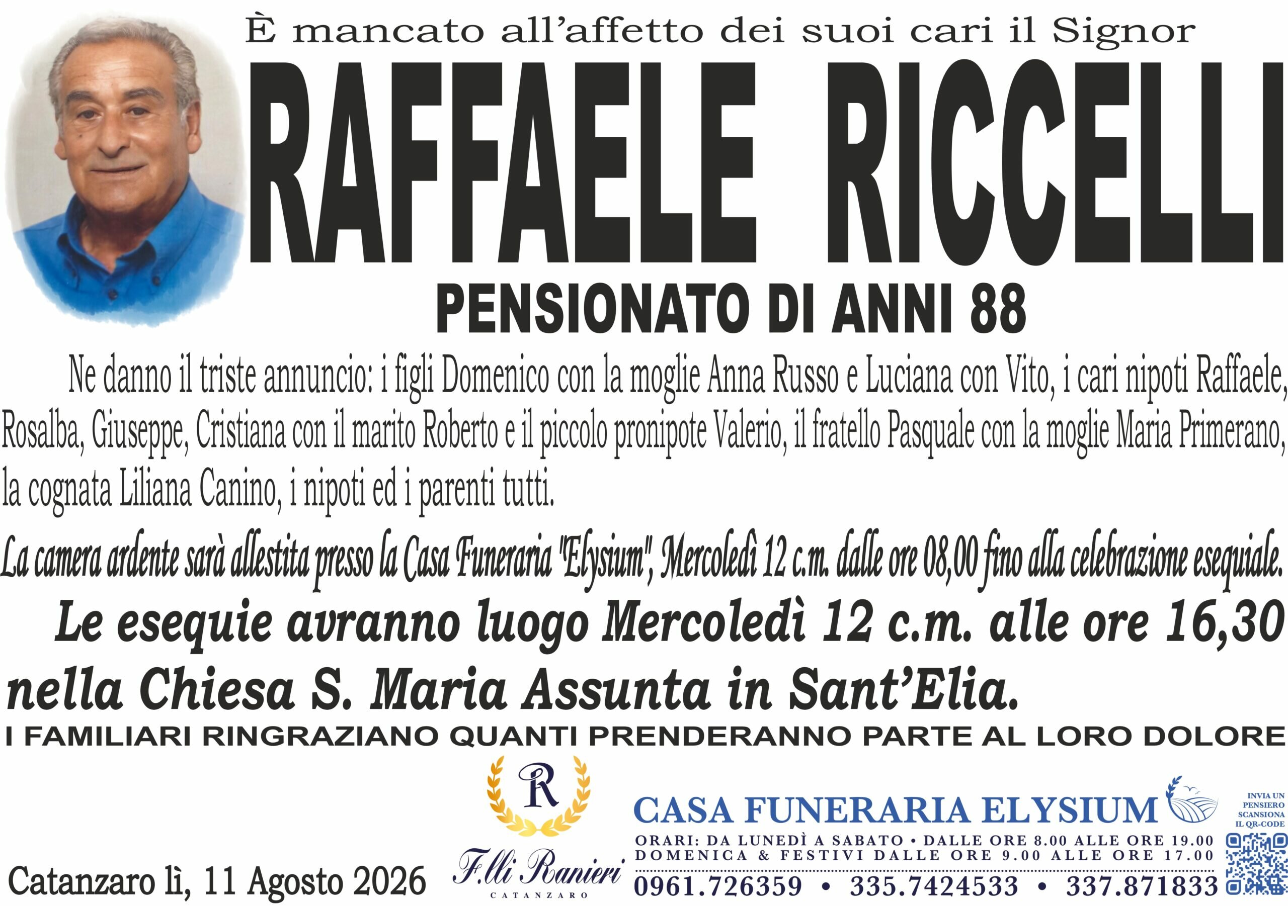 Raffaele Riccelli non è più con noi