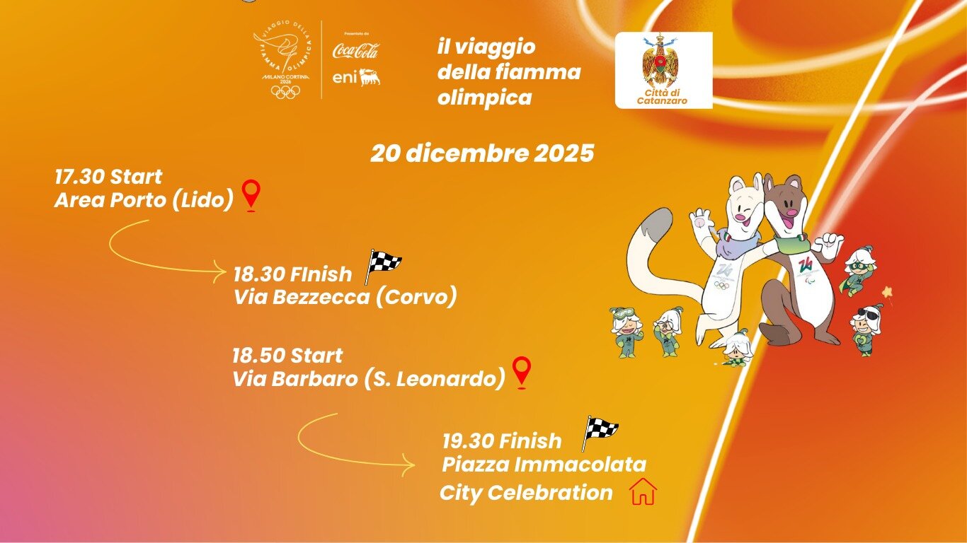 Sabato prossimo, 20 dicembre, la Fiamma Olimpica attraverser&agrave; Catanzaro dalla marina al centro. Cerimonia finale in piazza Basilica Immacolata