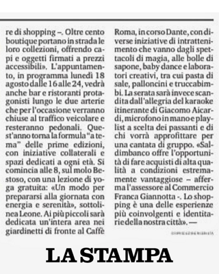 Articolo del giornale La Stampa che parla dell'animazione di Mago taz a Saldinbanco 2025