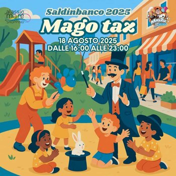 Locandina che presenta il Mago Taz a Saldimbanco 2025 ad Alassio