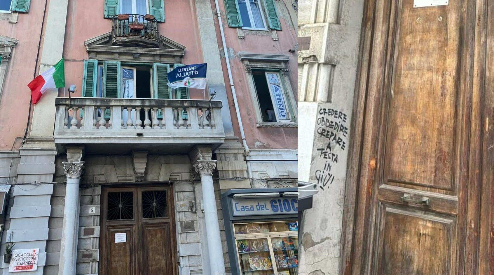 Vandali imbrattano porta del circolo FdI di Messina