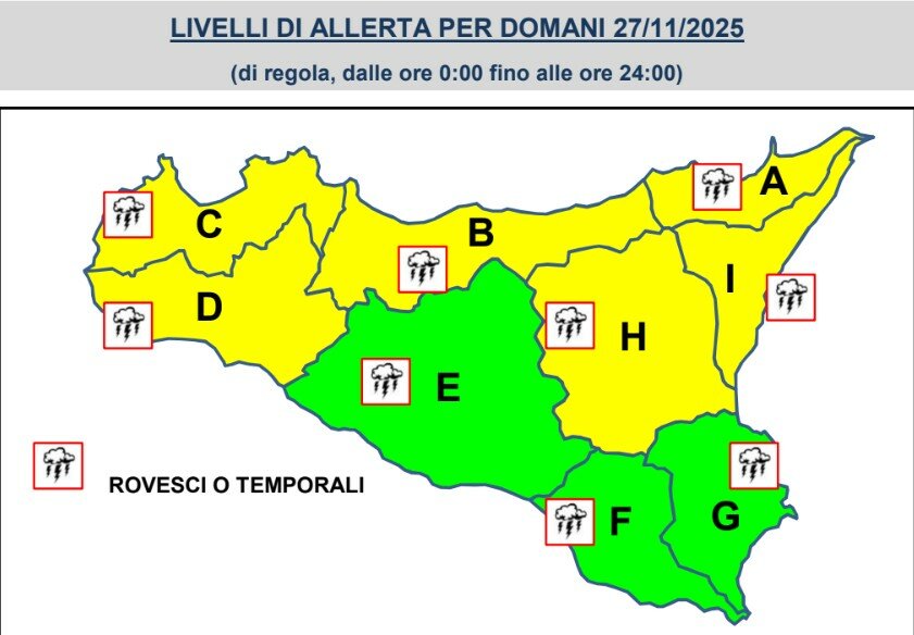 Allerta gialla su parte della Sicilia