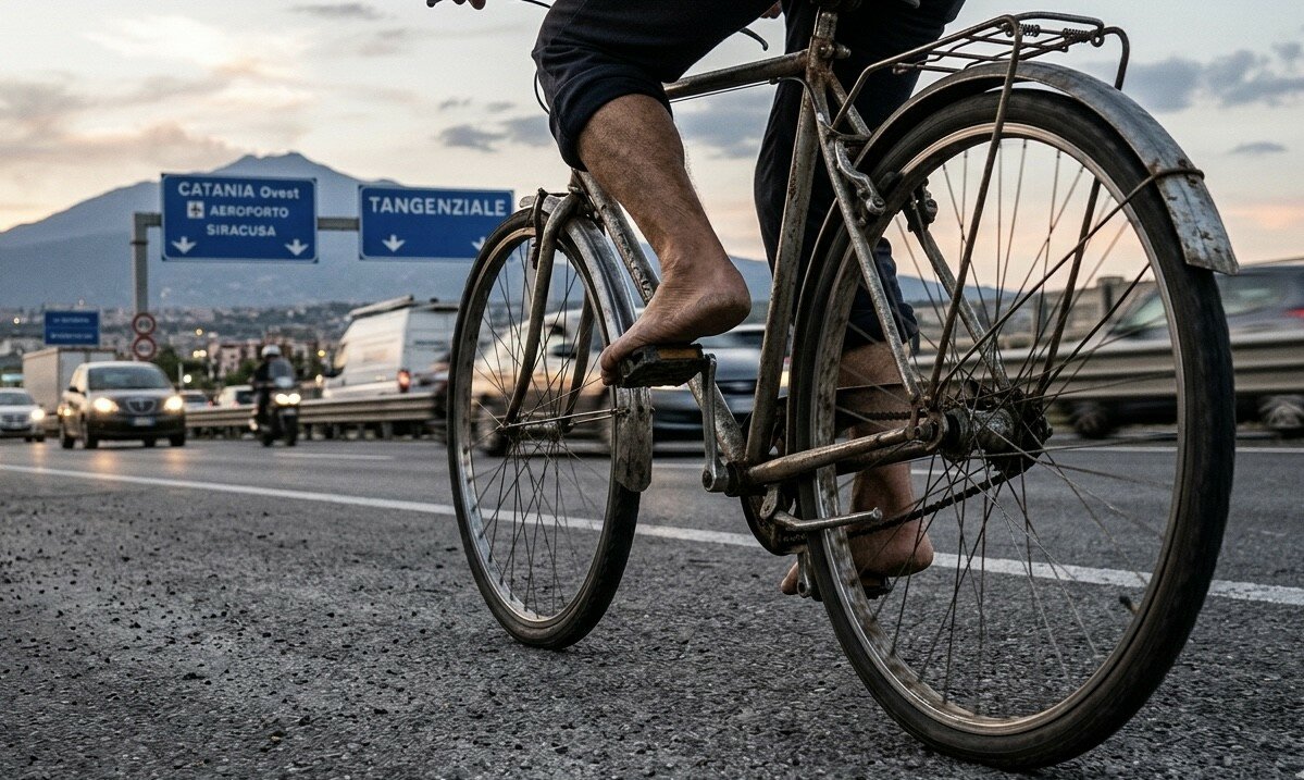 Pedala scalzo sulla tangenziale di Catania Pedala scalzo sulla tangenziale di Catania