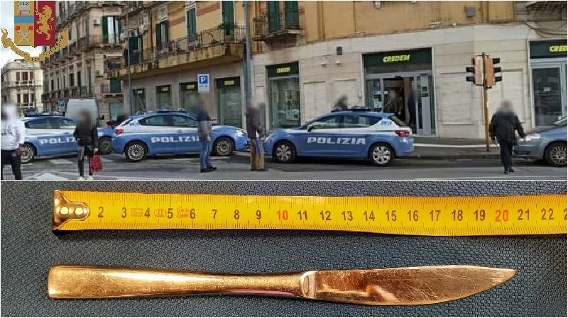 Tenta rapina in banca col coltello: bloccato