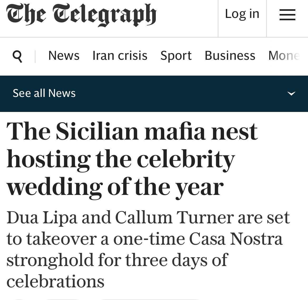 Per gli inglesi 'le nozze di Dua Lipa nel covo della mafia siciliana'