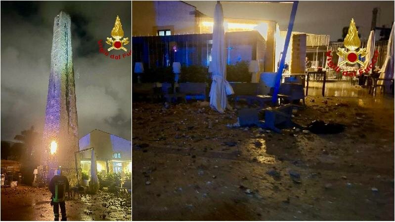 Fulmine su pizzeria: crolla torre, 4 feriti