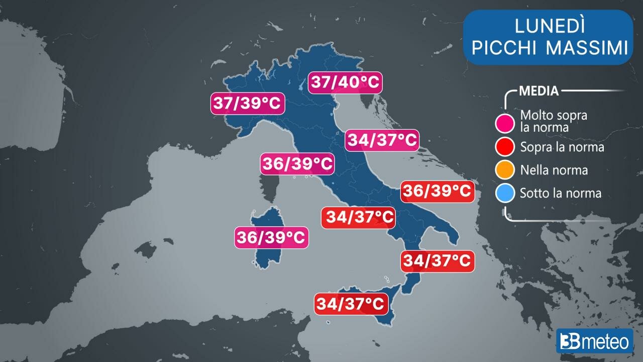 Caldo: rosso fisso a Catania e Palermo