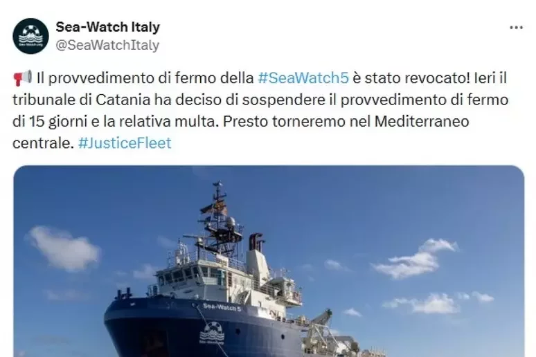 Catania, sospeso il fermo della Sea Watch 5 Catania, sospeso il fermo della Sea Watch 5