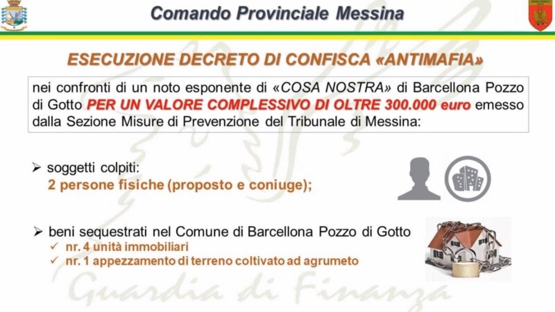 Confiscati beni al boss dei barcellonesi