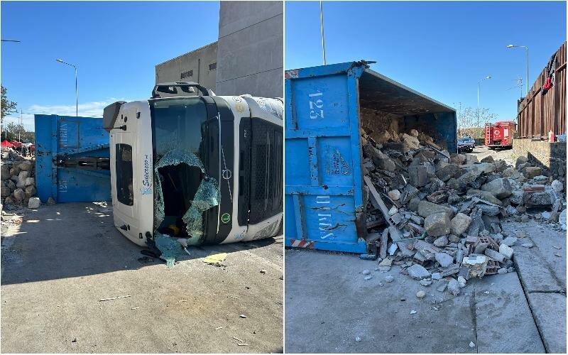 Furgone si ribalta nella 'zona rossa': un ferito