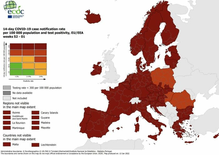 Covid, per l'Europa tutta l'Italia &egrave; in rosso scuro