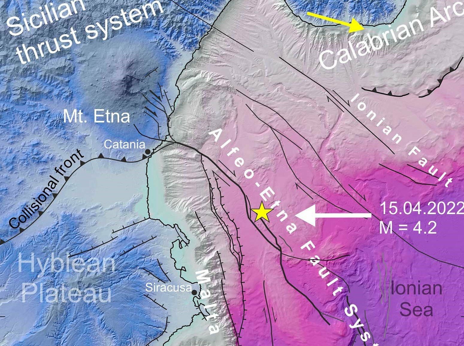 "Terremoto causato dalla faglia Alfeo-Etna"