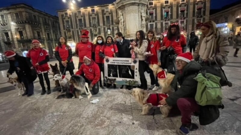 Sfilano i cani da salvataggio
