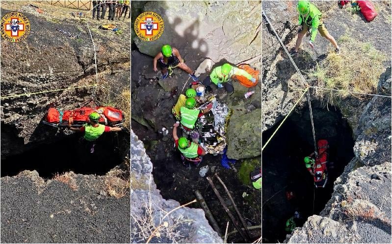 Precipita per 4 metri in una grotta sull'Etna