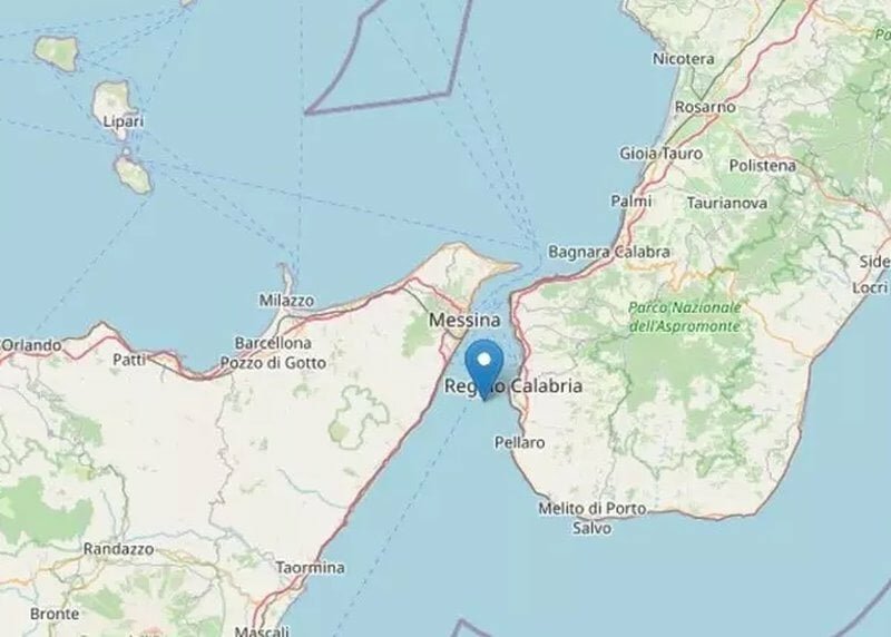 Scossa di magnitudo 2.6 nello Stretto di Messina