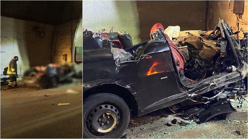 Auto contro muro in galleria: due morti