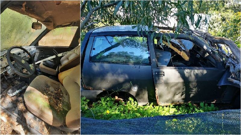 Carcasse di auto nelle campagne di Vulcano